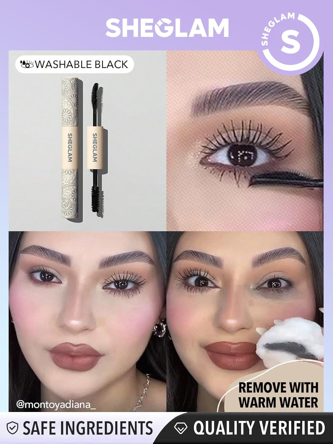 SHEGLAM 2 In 1 Black Volume and Length Washable Mascara Long Lasting