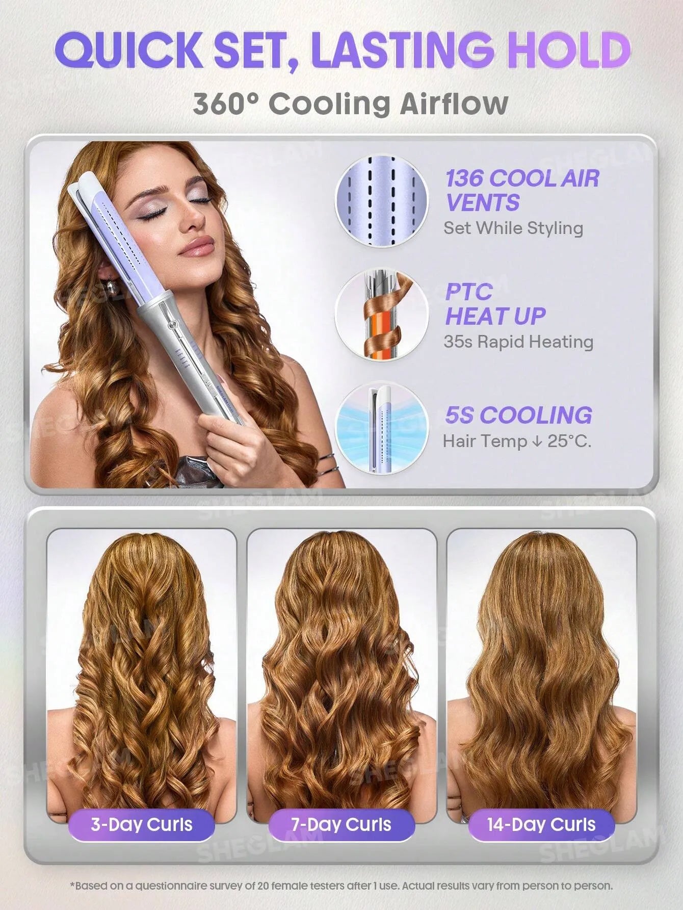 SHEGLAM - HAIR One Touch Airflow Styler Pro-25mm Silver-PurpleCool Air Auto-Rotating Curling Iron - Long