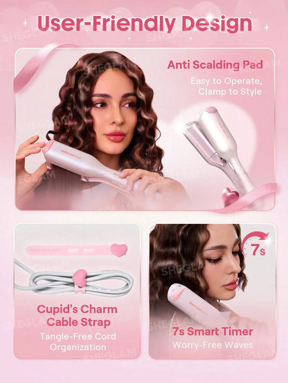 Sheglam - HAIR Cupid's Charm Beach Babe Hair Waver,Pink Ionic Hair Curler 19mm EU Plug