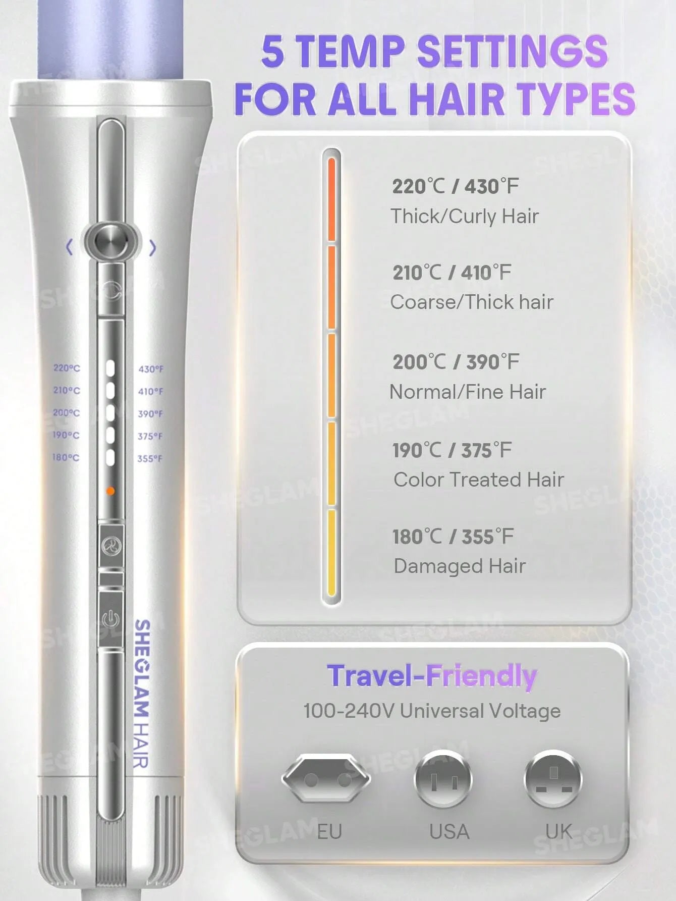 SHEGLAM - HAIR One Touch Airflow Styler Pro-25mm Silver-PurpleCool Air Auto-Rotating Curling Iron - Long