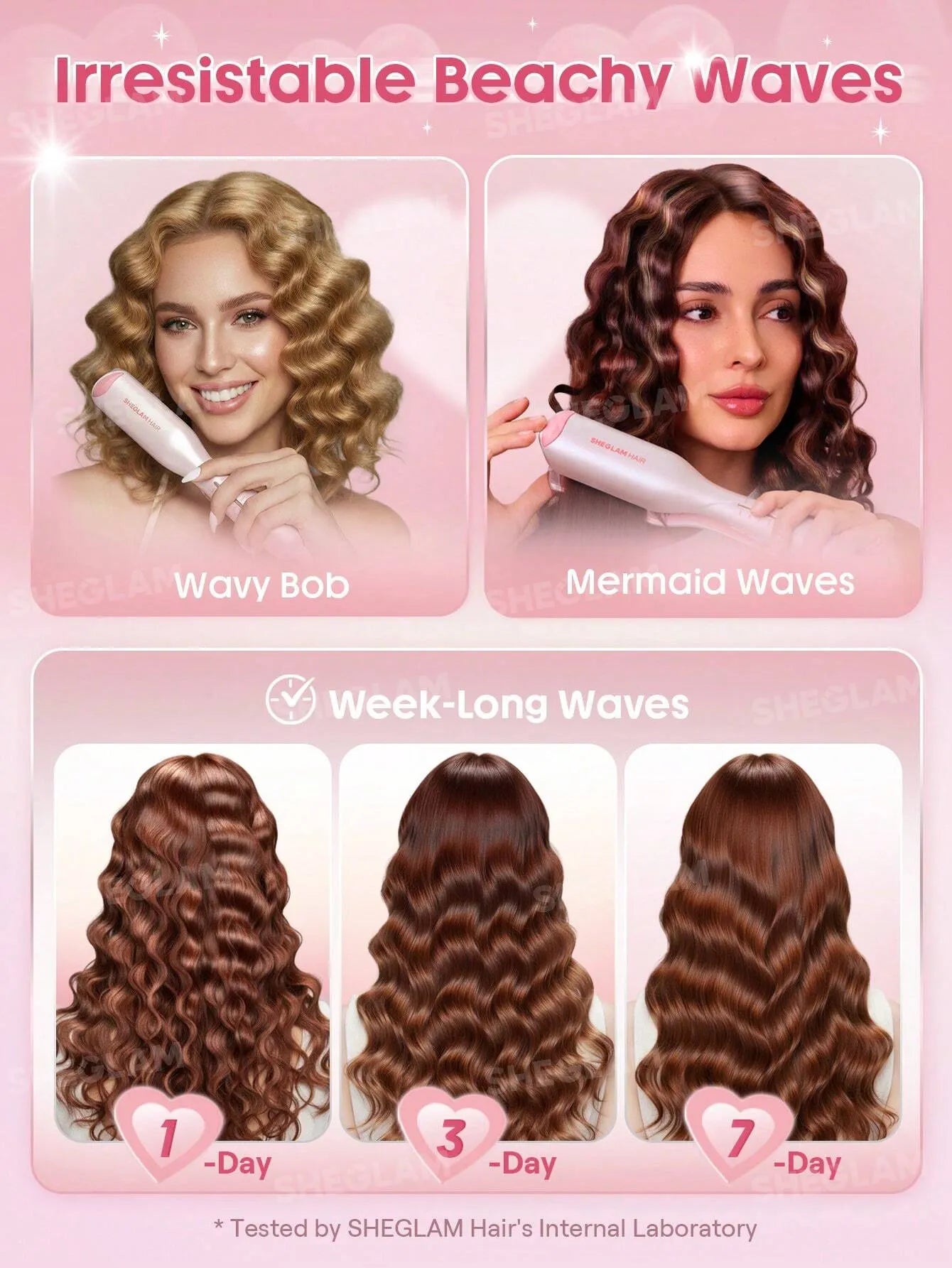 Sheglam - HAIR Cupid's Charm Beach Babe Hair Waver,Pink Ionic Hair Curler 19mm EU Plug