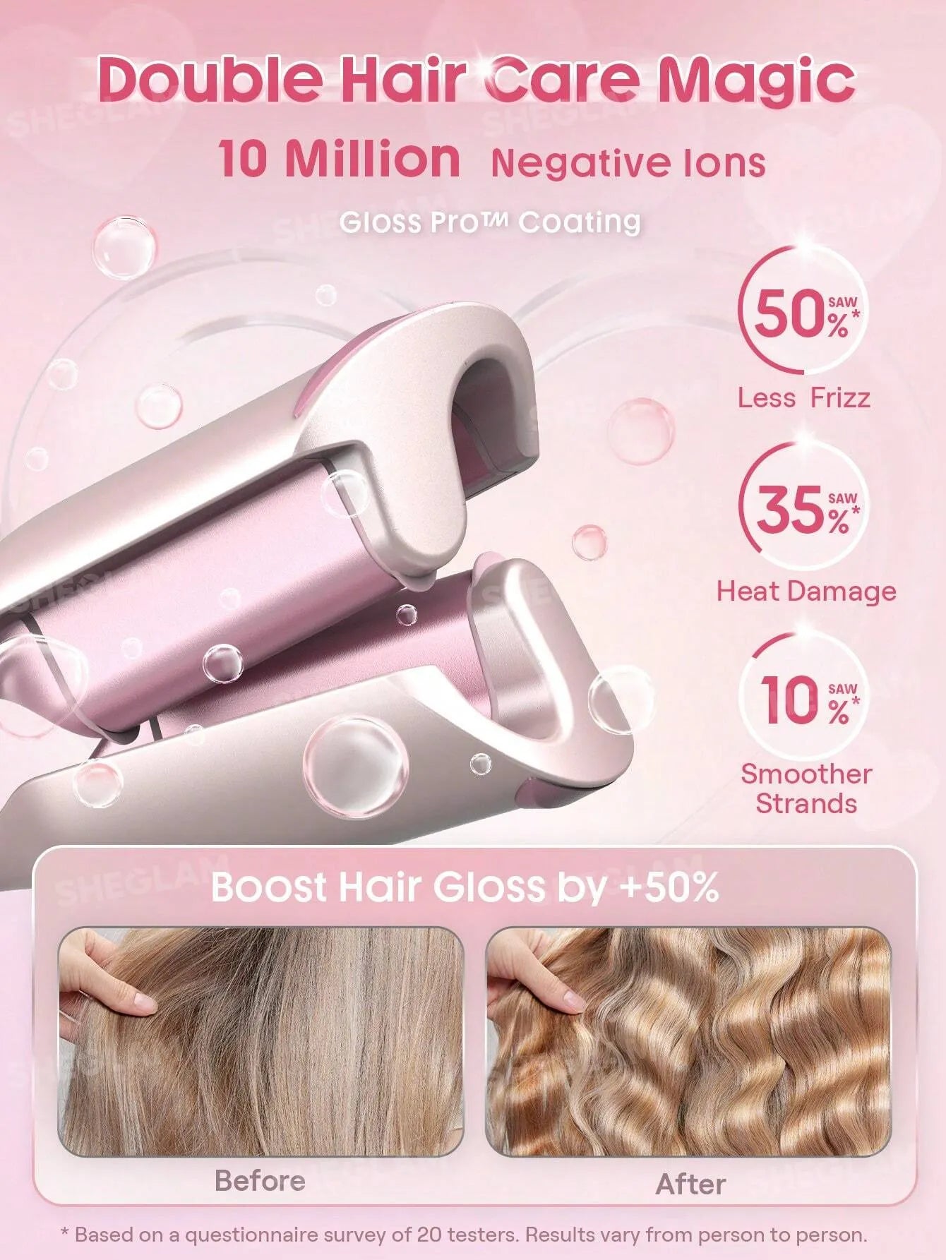 Sheglam - HAIR Cupid's Charm Beach Babe Hair Waver,Pink Ionic Hair Curler 19mm EU Plug