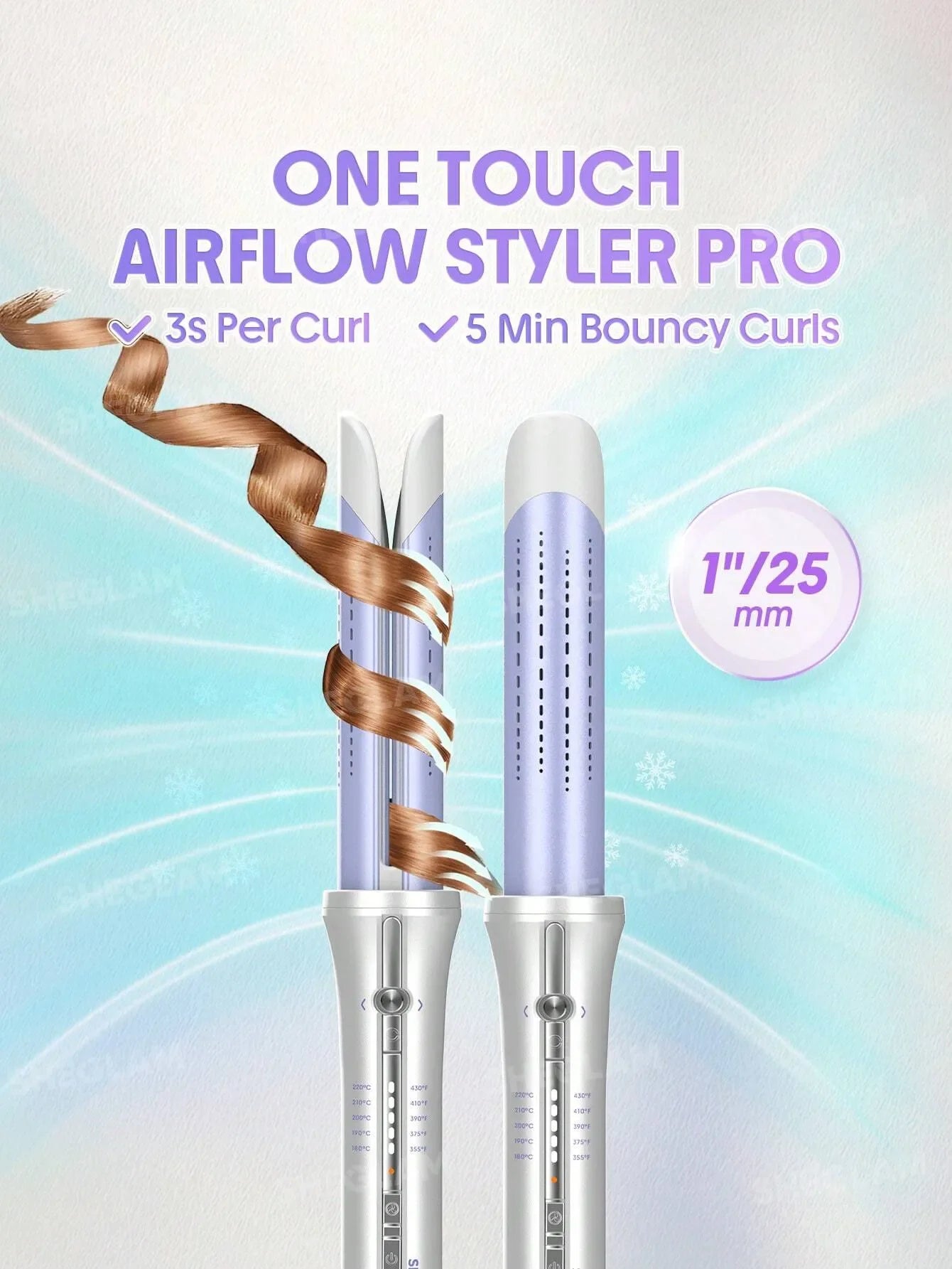 SHEGLAM - HAIR One Touch Airflow Styler Pro-25mm Silver-PurpleCool Air Auto-Rotating Curling Iron - Long