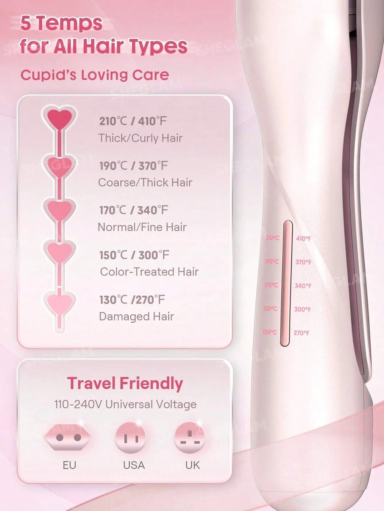 Sheglam - HAIR Cupid's Charm Beach Babe Hair Waver,Pink Ionic Hair Curler 19mm EU Plug