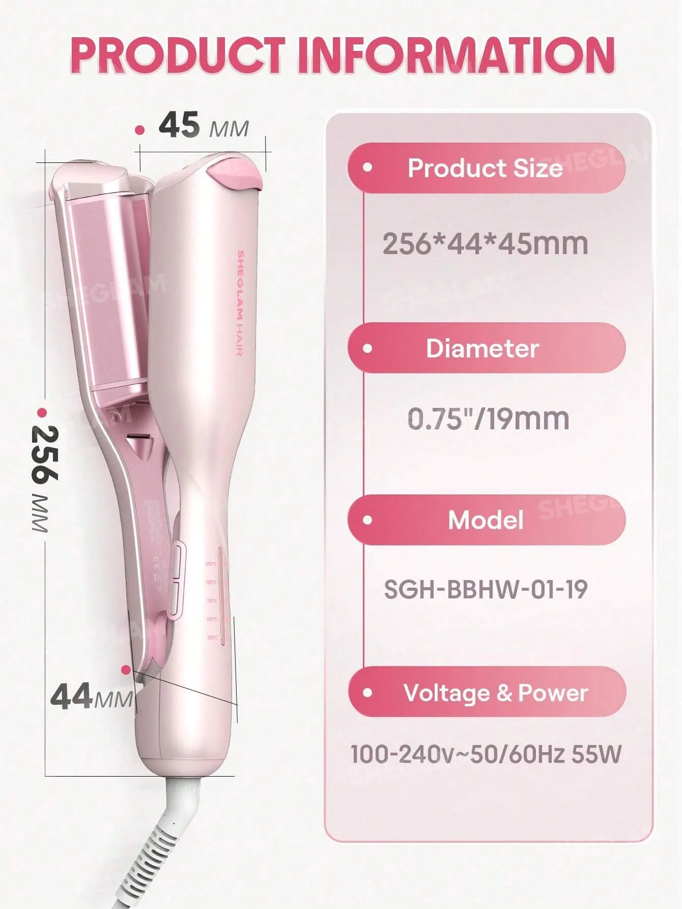 Sheglam - HAIR Cupid's Charm Beach Babe Hair Waver,Pink Ionic Hair Curler 19mm EU Plug