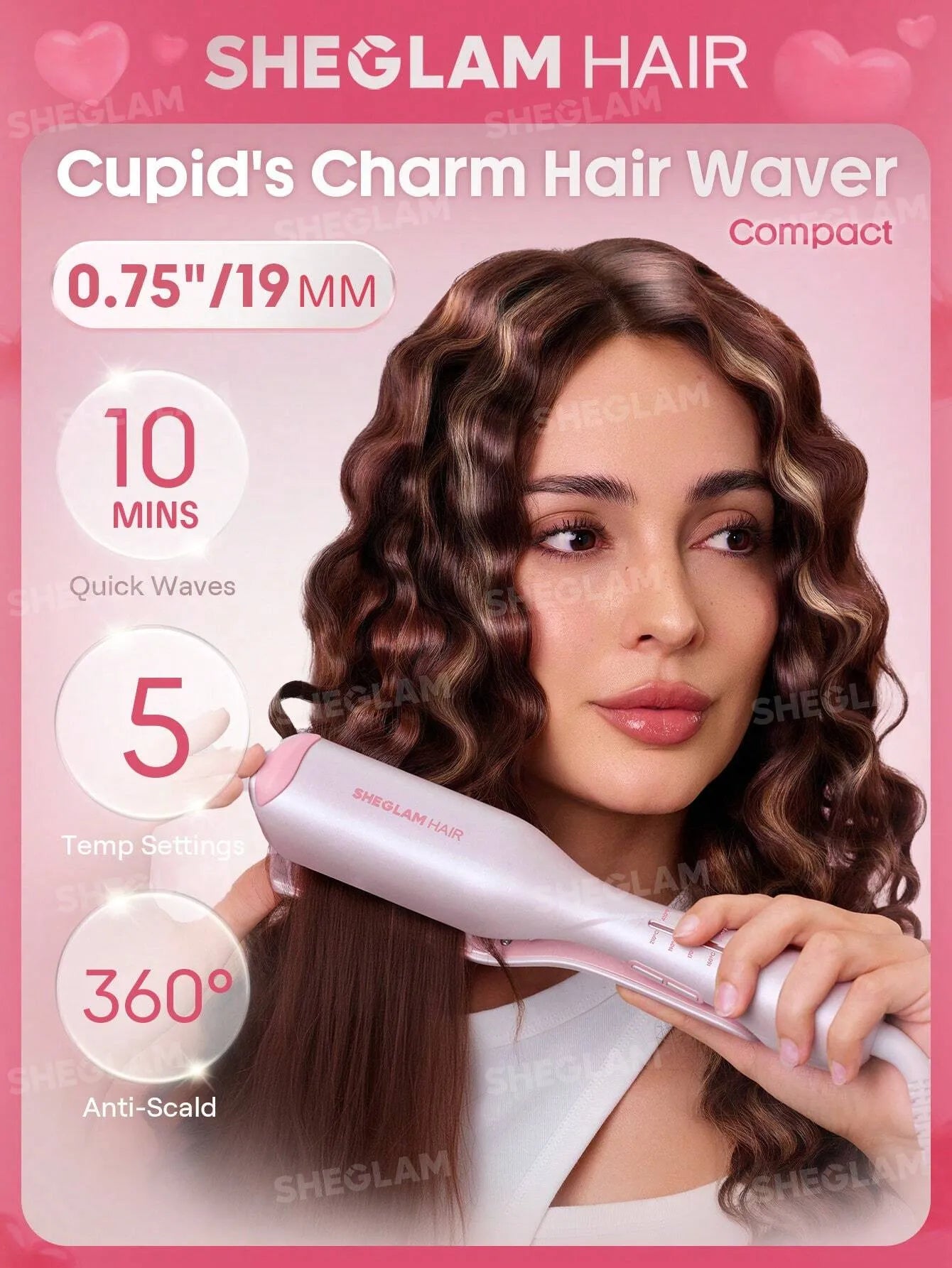 Sheglam - HAIR Cupid's Charm Beach Babe Hair Waver,Pink Ionic Hair Curler 19mm EU Plug