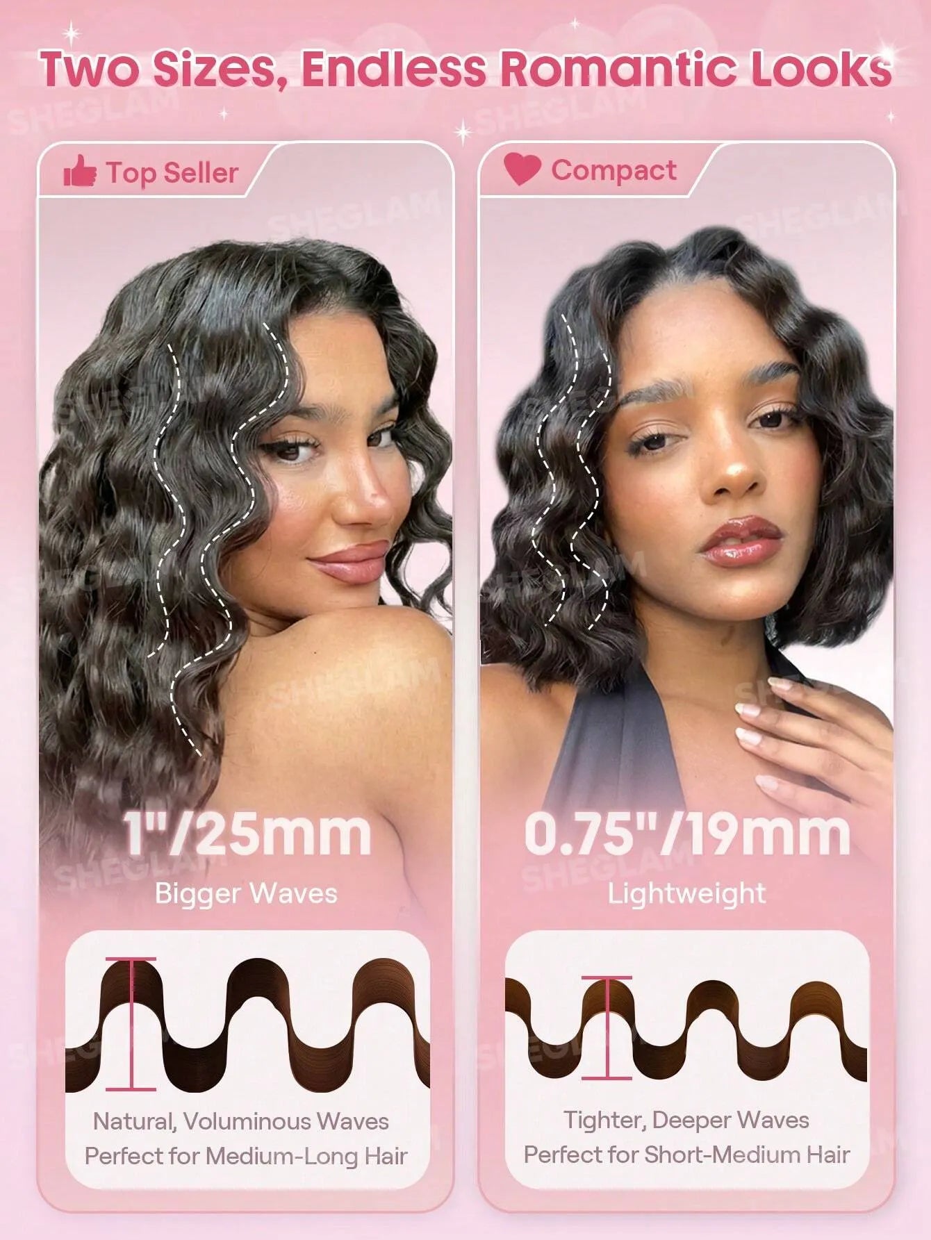 Sheglam - HAIR Cupid's Charm Beach Babe Hair Waver,Pink Ionic Hair Curler 25mm EU Plug