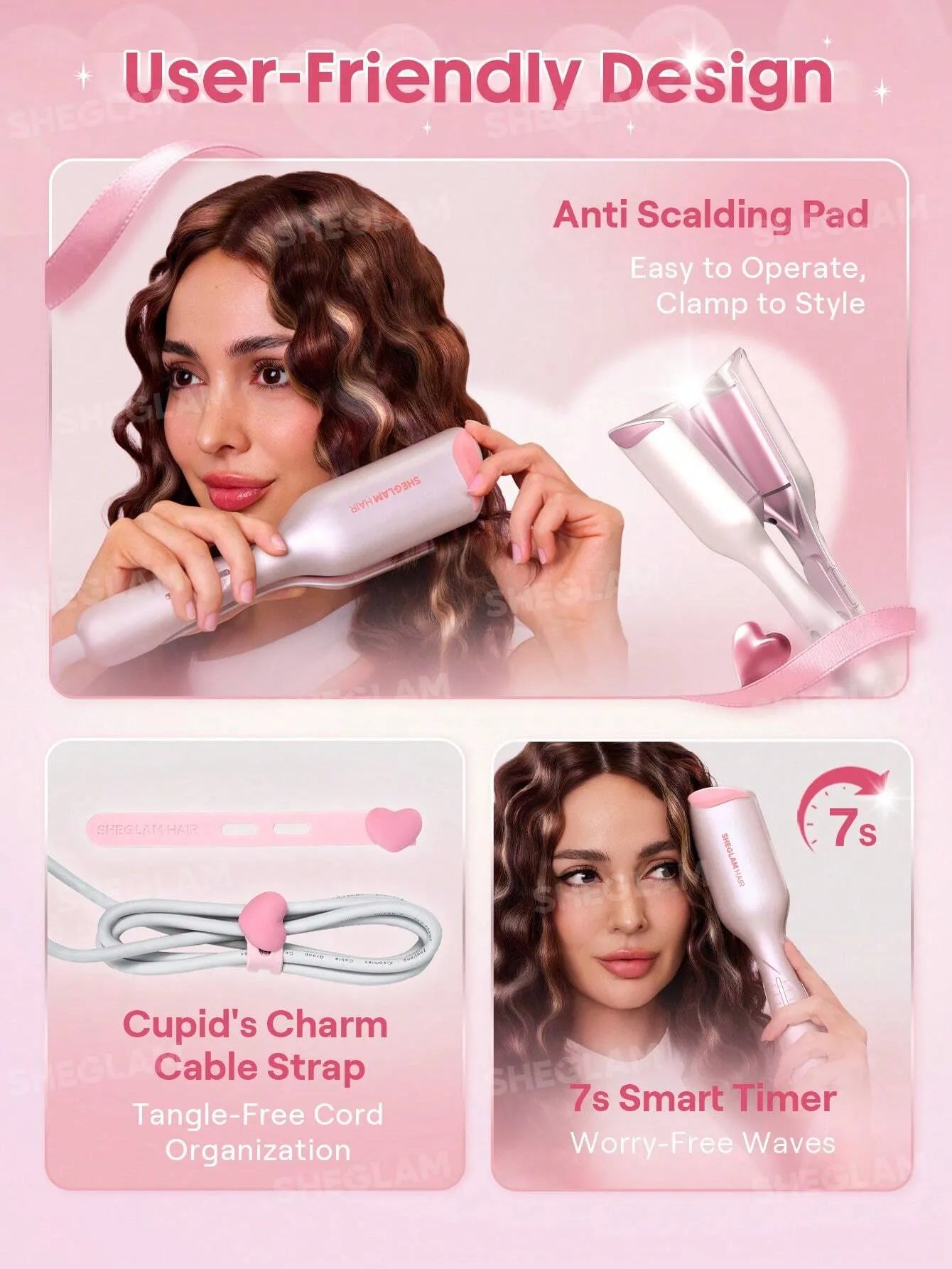 Sheglam - HAIR Cupid's Charm Beach Babe Hair Waver,Pink Ionic Hair Curler 25mm EU Plug