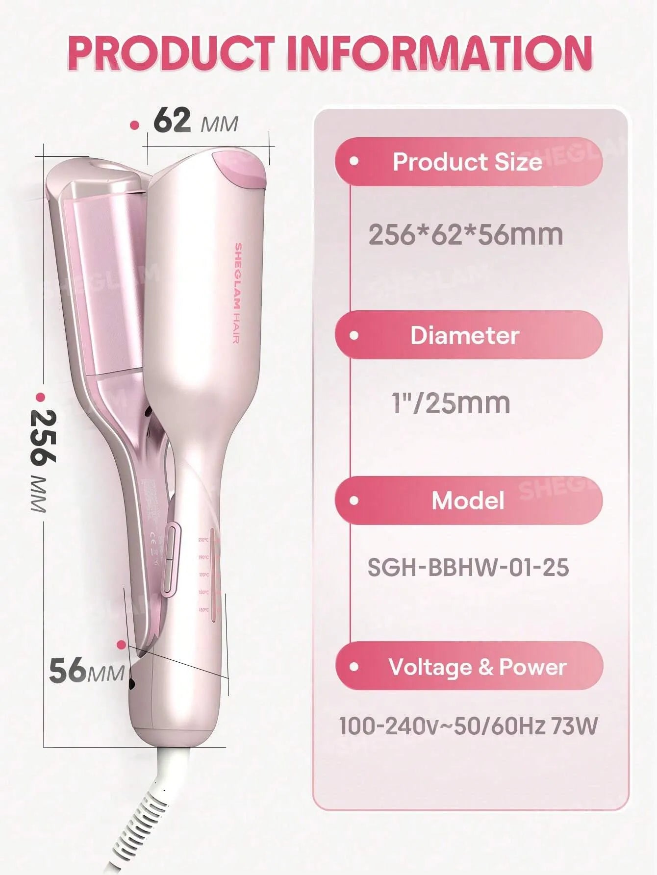 Sheglam - HAIR Cupid's Charm Beach Babe Hair Waver,Pink Ionic Hair Curler 25mm EU Plug