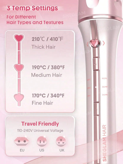 SHEGLAM Hair Cupid'S Charm One-Touch Instant Curler,Pink Automatic Curling Iron 32Mm Eu Plug