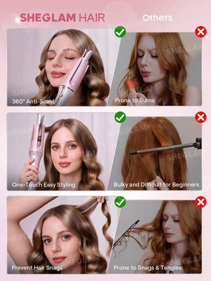 SHEGLAM Hair Cupid'S Charm One-Touch Instant Curler,Pink Automatic Curling Iron 25Mm Eu Plug