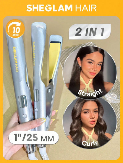 Sheglam - Hair Sleek Chic Twist Kiss Flat Iron,Negative Ion 2-In-1 Straight Hair Curler