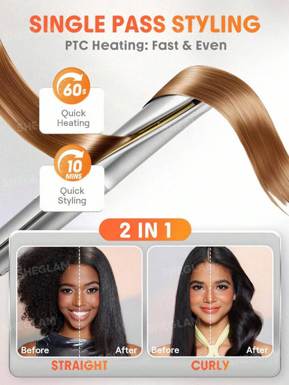 Sheglam - Hair Sleek Chic Twist Kiss Flat Iron,Negative Ion 2-In-1 Straight Hair Curler