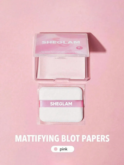 SHEGLAM - Mattifying Blot Papers With Puff And Mirror 50 Pcs-Rose Portable Oil Control Film Absorb Excess Oil Makeup Friendly