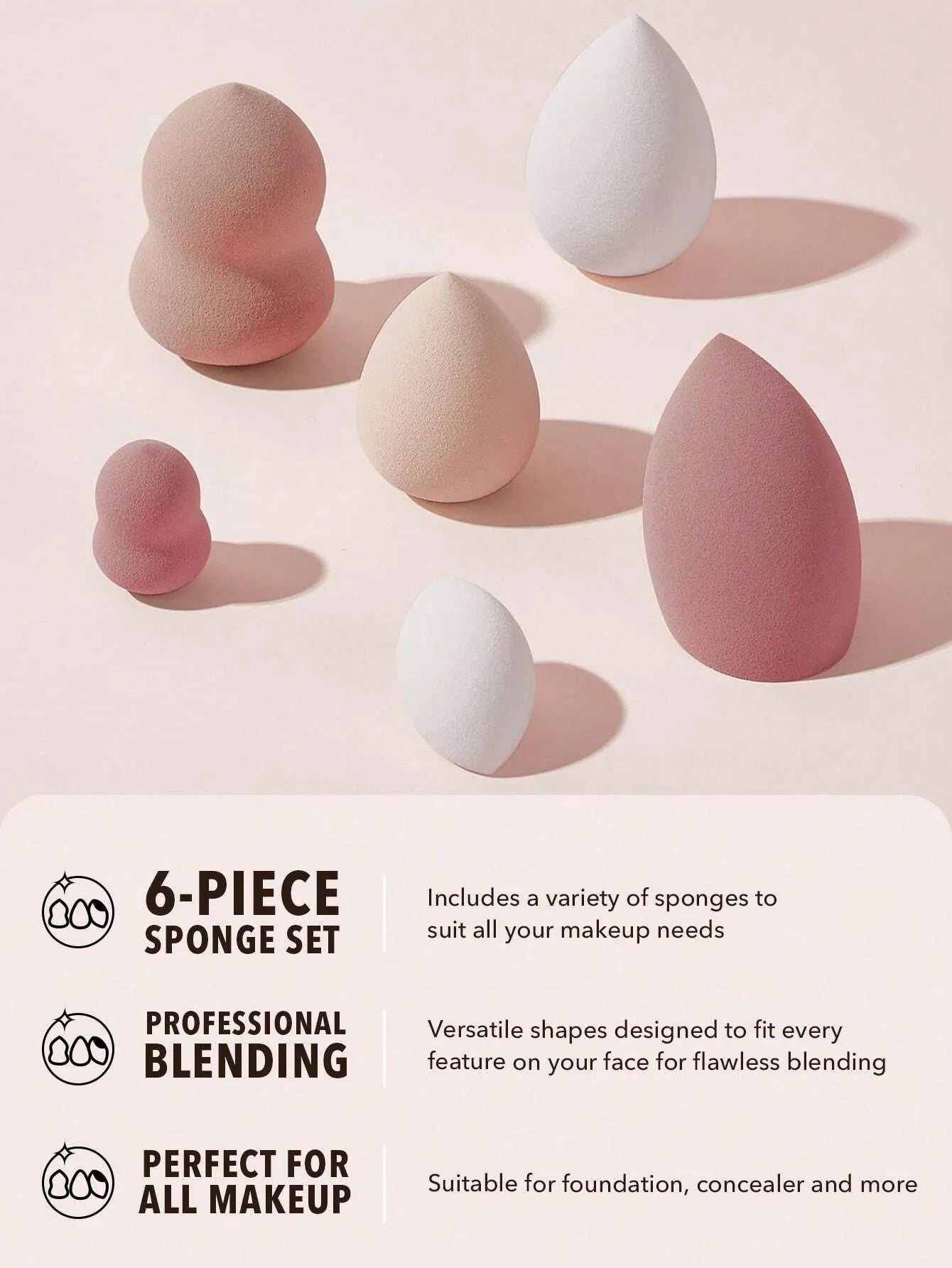 SHEGLAM - 6-Sponge Pack Different Shape Makeup Sponges 