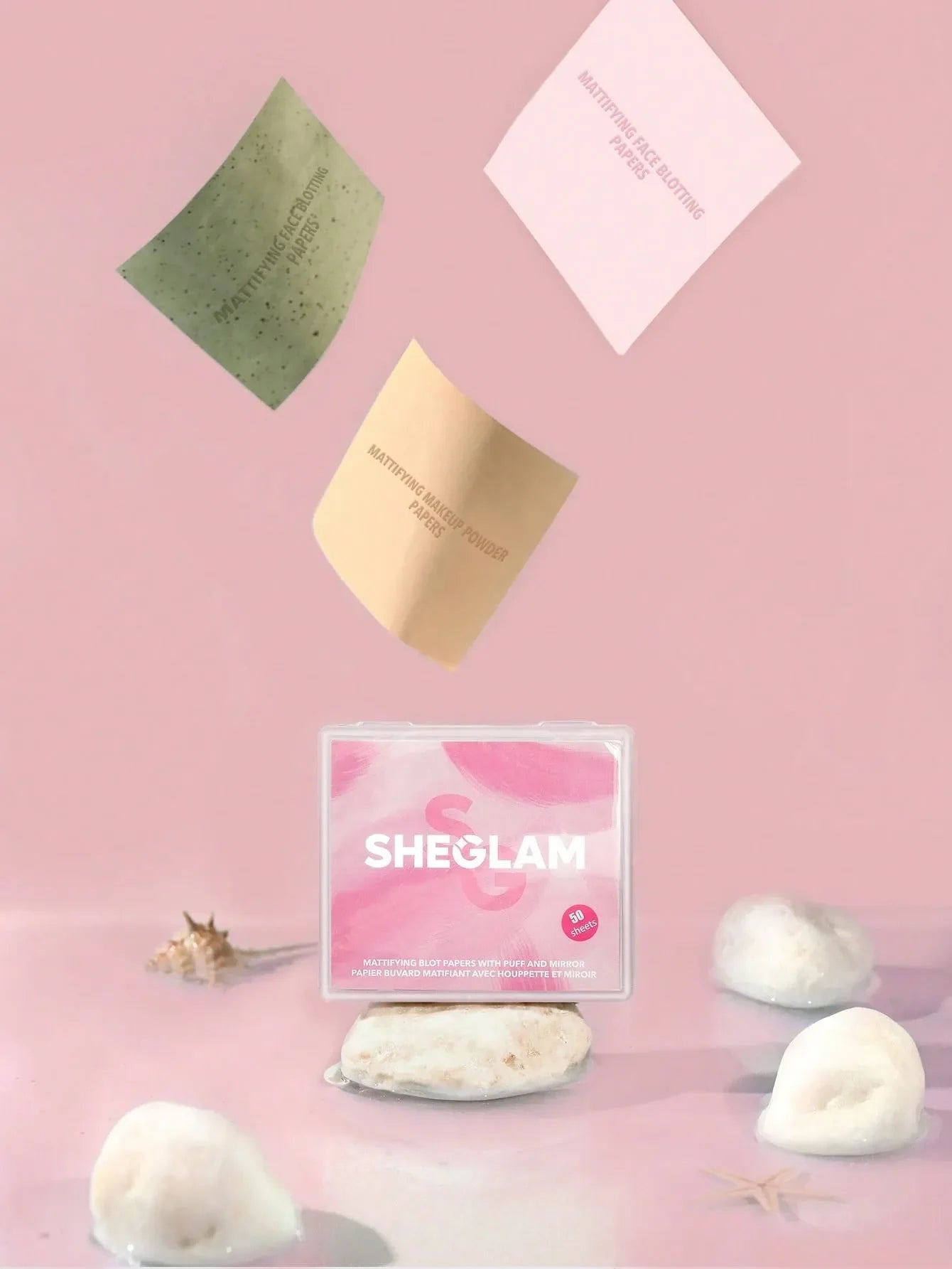 SHEGLAM - Mattifying Blot Papers With Puff And Mirror 50 Pcs-Rose Portable Oil Control Film Absorb Excess Oil Makeup Friendly