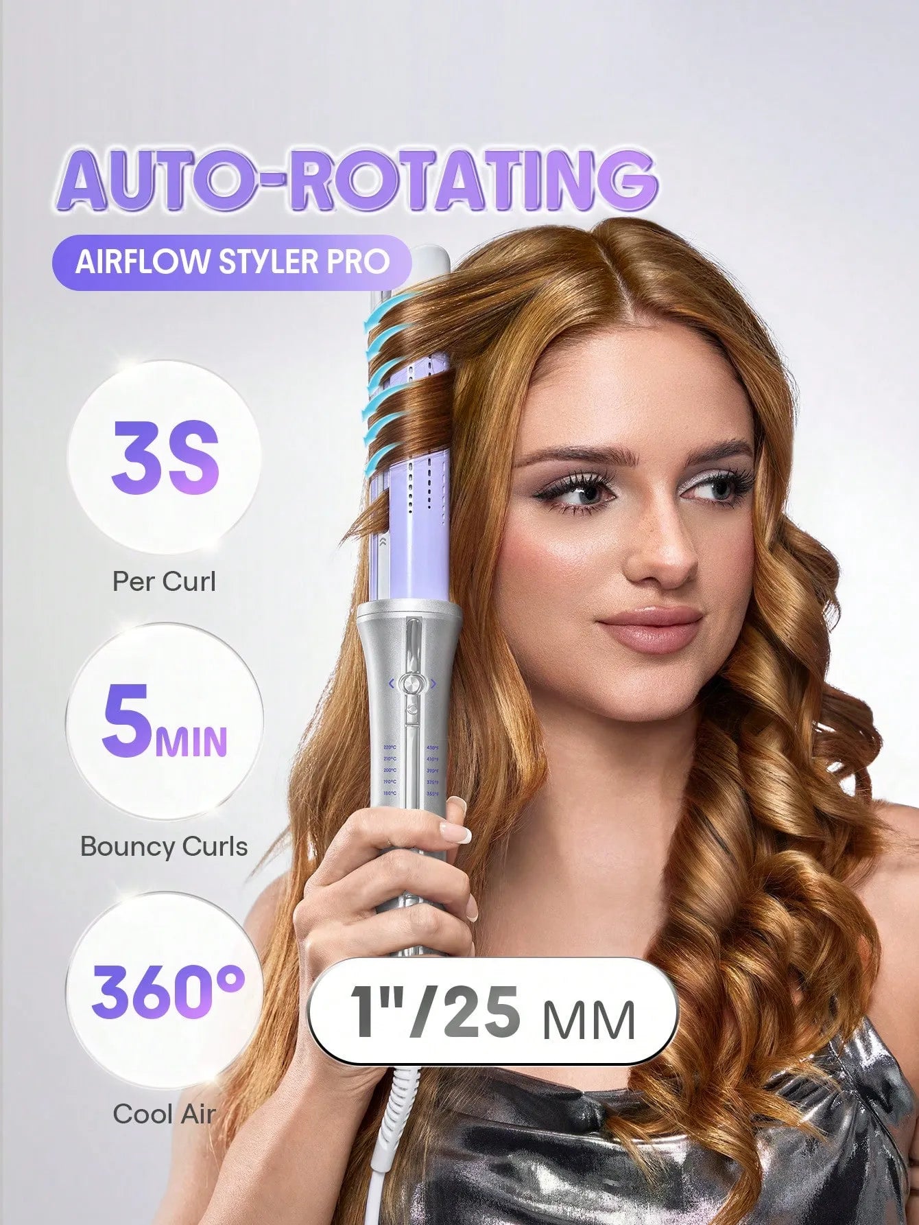 SHEGLAM - HAIR One Touch Airflow Styler Pro-25mm Silver-PurpleCool Air Auto-Rotating Curling Iron - Long