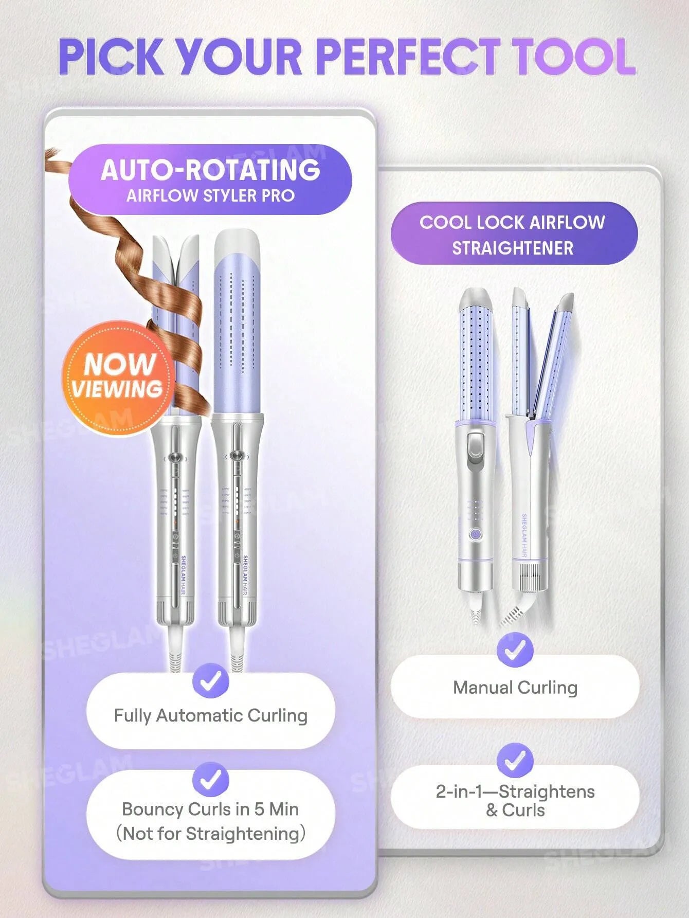 SHEGLAM - HAIR One Touch Airflow Styler Pro-25mm Silver-PurpleCool Air Auto-Rotating Curling Iron - Long