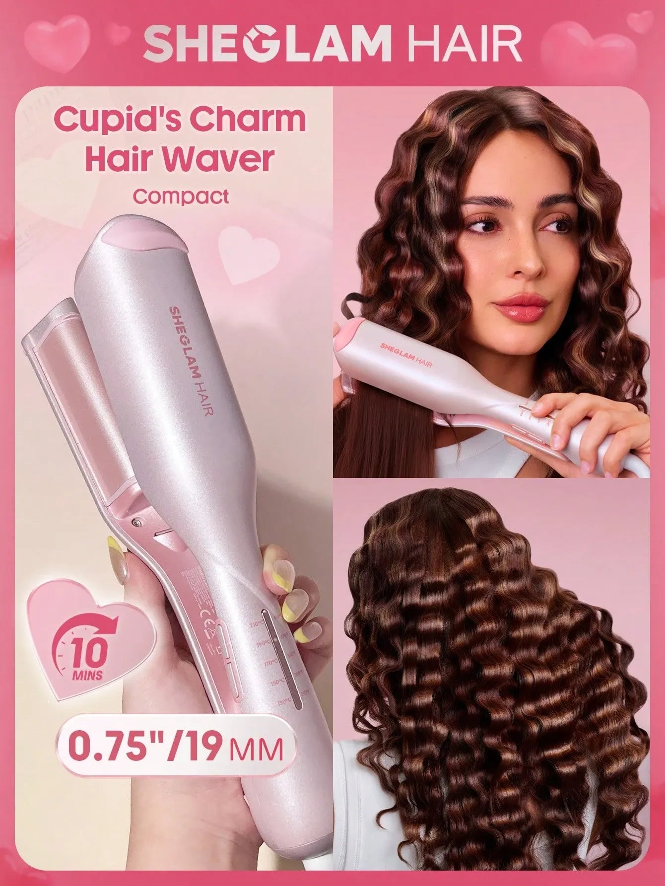 Sheglam - HAIR Cupid's Charm Beach Babe Hair Waver,Pink Ionic Hair Curler 19mm EU Plug